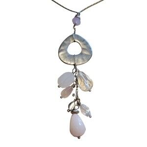 Lia Sophia Silver And Light Pink Necklace Long 36" Beautiful Hanging Gems